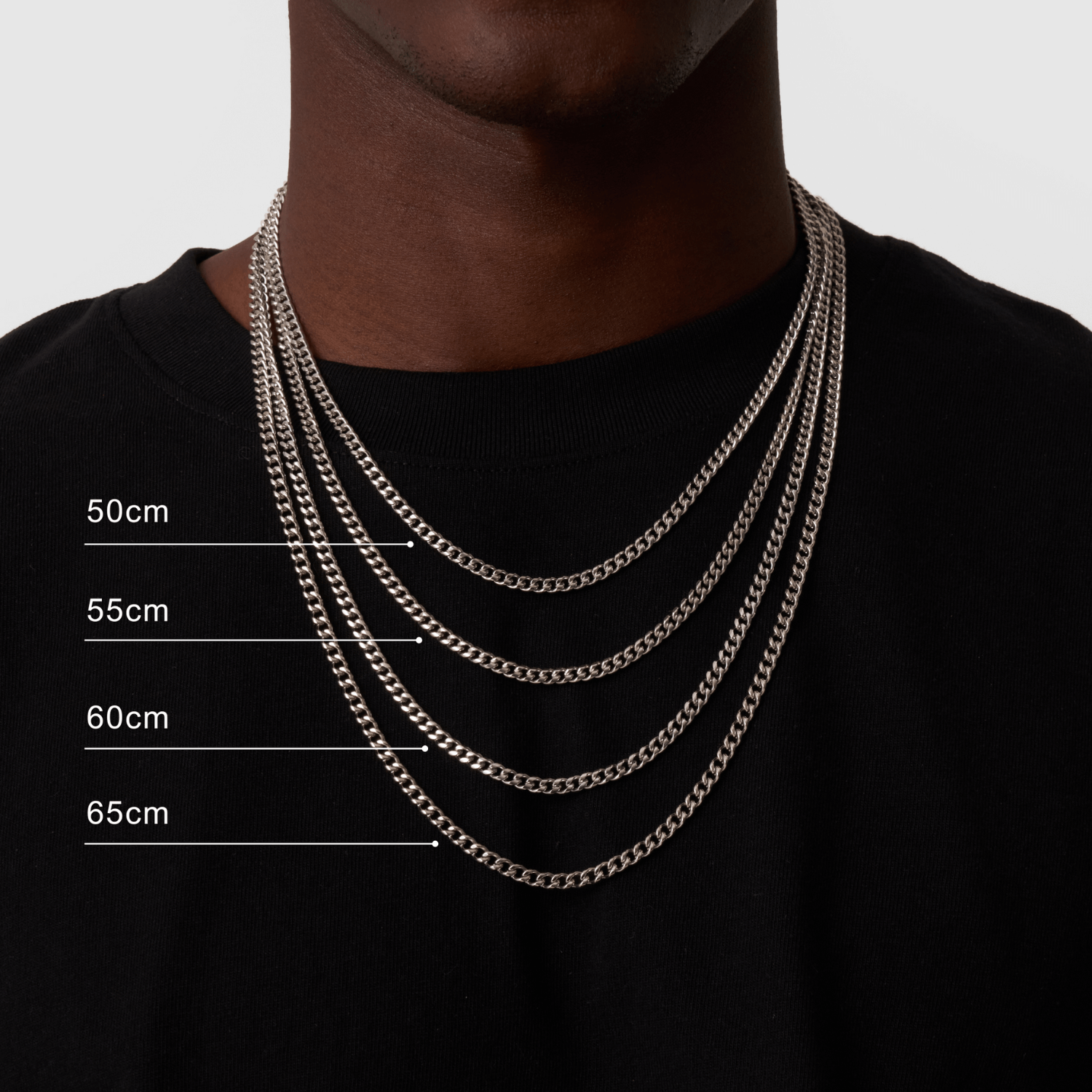 Trove Cuban chain lengths shown on model